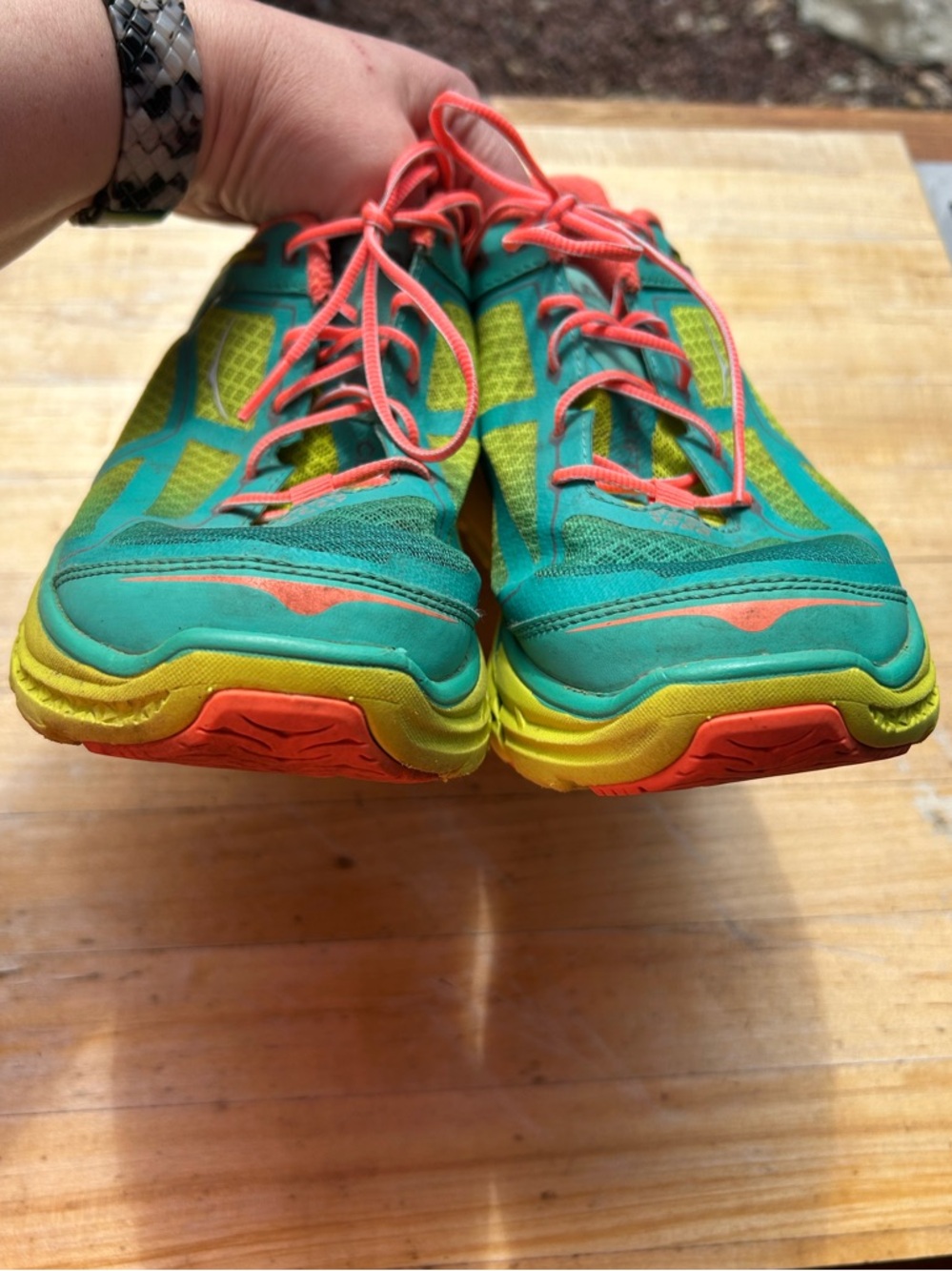 HOKA ONE ONE Women's  Size 9.5 Clifton 1 Running Shoe Teal Neon Yellow Coral - Picture 3 of 8